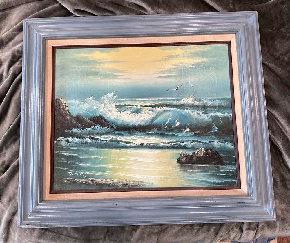 M. Avery Original Framed Seascape Oil Painting 16X20 Ocean Waves